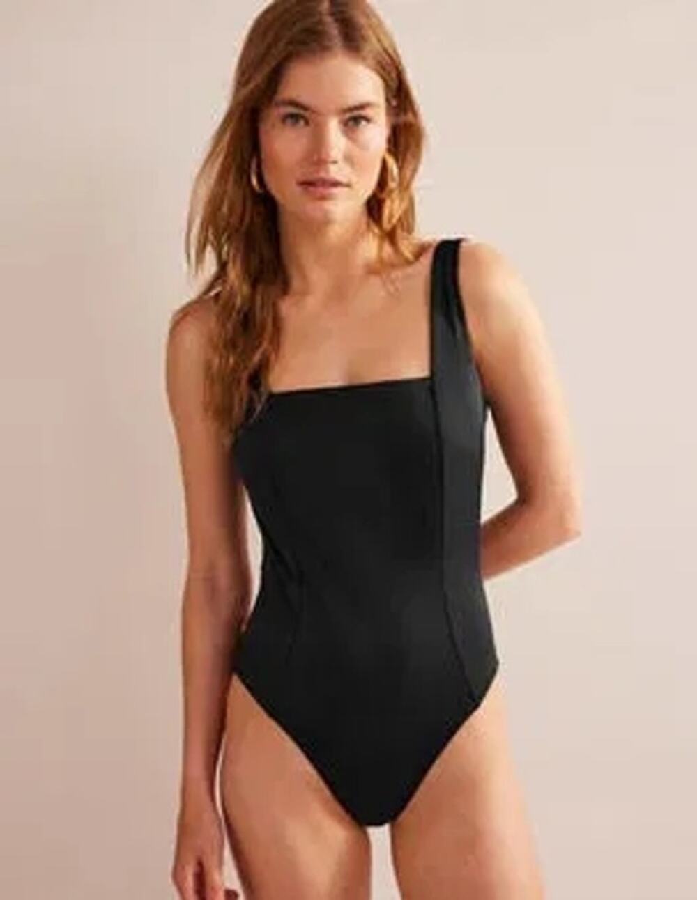 BODEN Square-Neck Panelled Swimsuit one piece black US sz 8 SW26